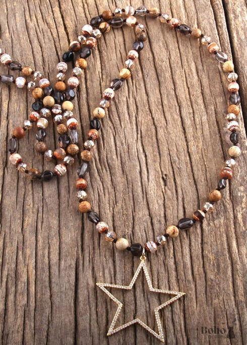 Boho Necklace, RH Tiger Eye, Star Brown Natural Stone